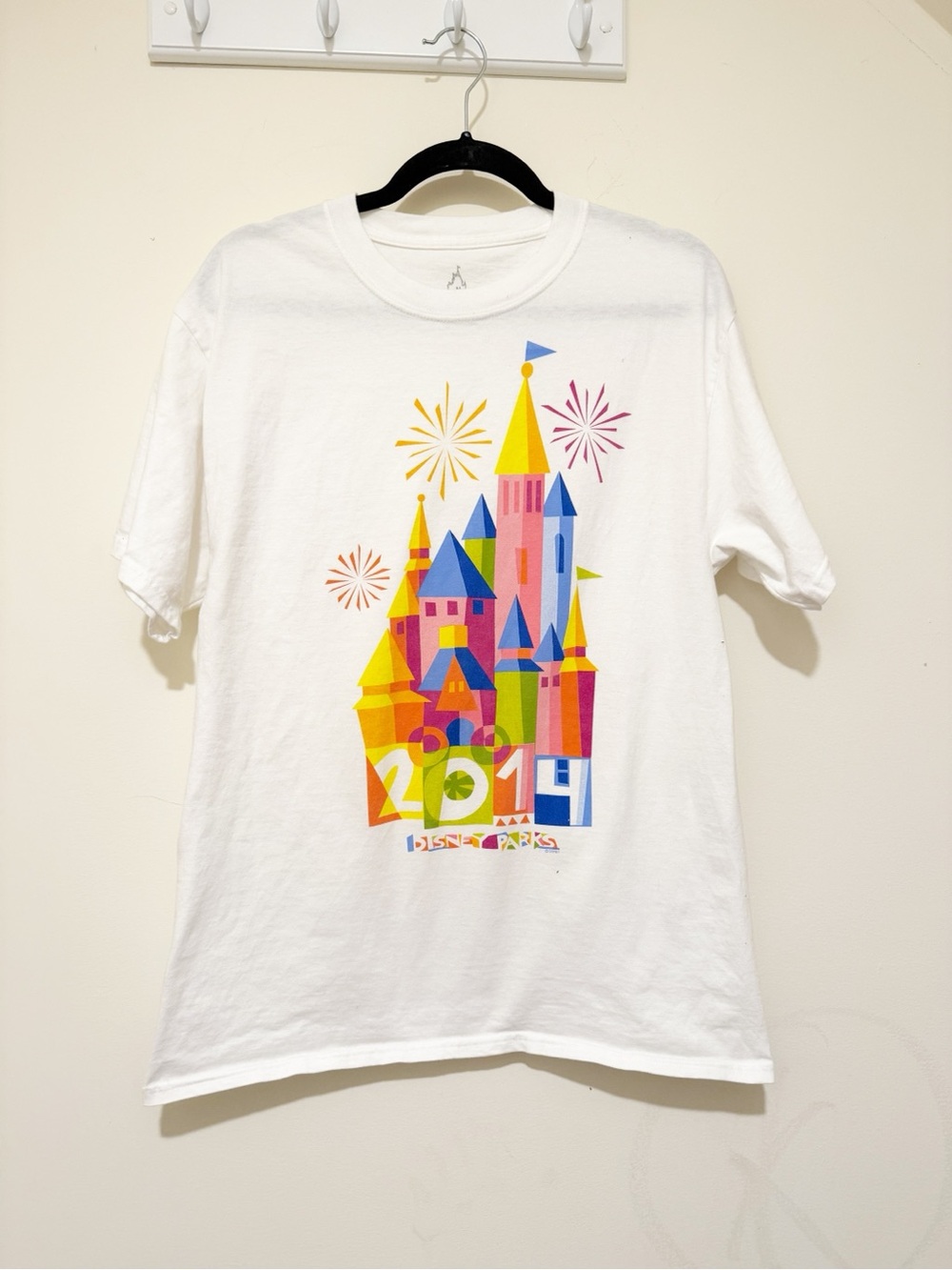Disney White Tee with Vibrant Castle & Fireworks Graphic